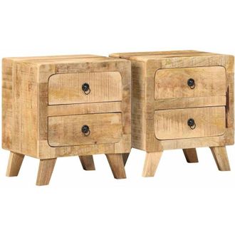 vidaXL Mesilla De Noche 2 Uds 40x32x46 Cm Madera Mango Rugosa Vidaxl