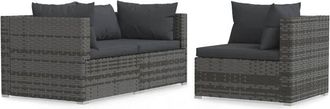 vidaXL Vidaxl - Set De Muebles De Jard&iacute;n 3 Pzas Y Cojines Rat&aacute;n Sint&eacute;tico Gris