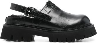 Moschino buckle embossed leather mules - women - Leather/Fabric/Rubber - 38 - Black