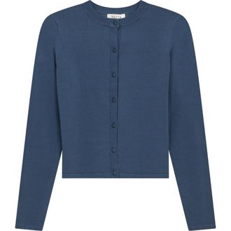 Vivid Cropped Ribbed Button Front Knit Cardigan in Dark Denim at Nordstrom, Size X-Small