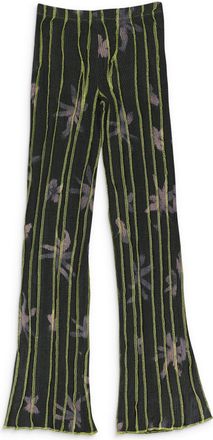 Helenamanzano ANENOME PRINT 3D STRIPE BLACK GREEN STRAIGHT PANTS