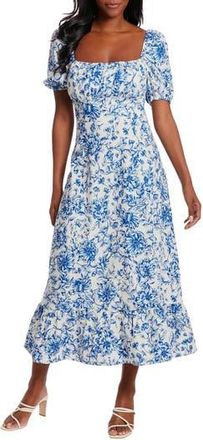 London Times Puff Sleeve Midi Dress in Ivory Navy at Nordstrom Rack, Size 10