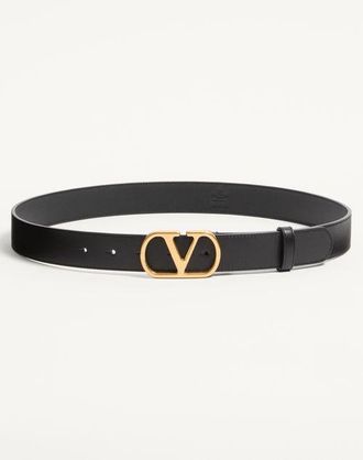 Valentino Garavani Vlogo Signature Belt In Shiny Calfskin 30 Mm Man BLACK 085