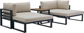 Vente-Unique Sal&oacute;n de jard&iacute;n modular de aluminio: 2 sillones esquineros, 2 pufs y una mesa de centro - Gris antracita con cojines beige - NOLLAY de MYLIA