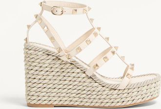 Valentino Garavani Sandalo Zeppa Rockstud In Vitello Con Cinturini 95Mm Donna LIGHT IVORY 34