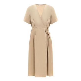 Twinset Twin-set Jurken - Dames - Wikkelkleedje - Beige - 3XS - Kleedjes