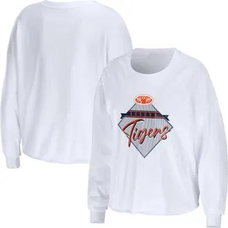 WEAR by Erin Andrews Womens WEAR by Erin Andrews White Auburn Tigers Diamond Long Sleeve Cropped T-Shirt at Nordstrom, Size Xx-Large