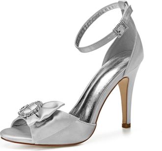 Generic Wedding Shoes Womens Stiletto Sandals Bridal Open Toe Sexy High Heels for Party Wedding Dress Daily Wear Shoes 10.5Cm,Silver,9 UK