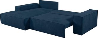 Vente-Unique Sof&aacute; rinconera de pana azul AMELIA - &Aacute;ngulo izquierdo