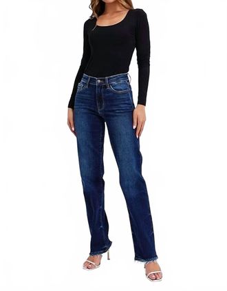 Judy Blue Med Rise Straight Leg With Fray Hem Jean In Dark Wash