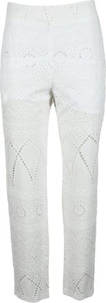 Giulia N. Cropped White Cotton Trousers With Eyelet Embroidery