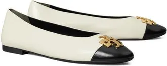 Tory Burch Charlie Cap Toe Ballet Flat in Light Cream/black/gold at Nordstrom, Size 10.5