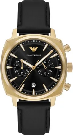 Emporio Armani Chronograph Leather Strap Watch, 40mm in Black at Nordstrom
