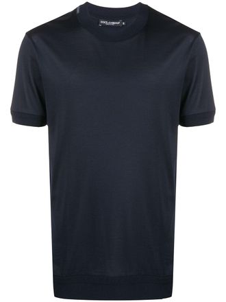 Dolce & Gabbana logo-tag silk T-shirt - men - Silk/Elastane - 46 - Blue