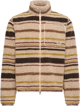 Moncler Moncler Striped Teddy Zip-up Cardigan, Men, Beige, Size: 3xl