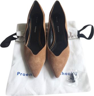 Proenza Schouler Wavy Suede Kitten Heel Pumps Size 36.5