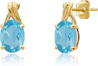 MAX + STONE 14k Yellow or White Gold 8x6mm Gemstone Twist Oval Drop Stud Earrings