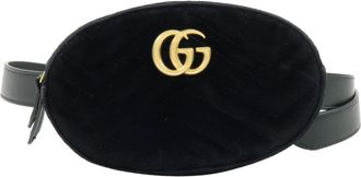 Gucci Gg Marmont Belt Embellished Matelasse Velvet Black Velvet Handbag (Pre-Owned)