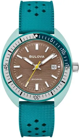 Bulova Snorkel Sea Turtle Rubber Strap Watch, 41mm in Green at Nordstrom