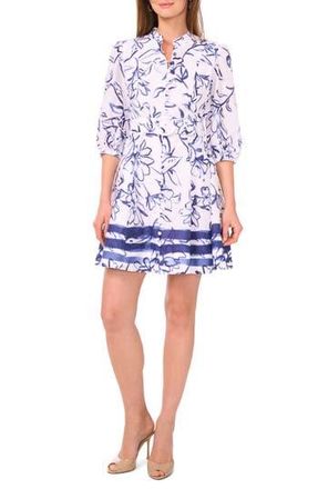CeCe by Cynthia Steffe Floral Belted Cotton Shirtdress in Mosaic Sky at Nordstrom Rack, Size 12