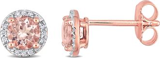 Mimi & Max 1 ct TGW Morganite and Diamond Halo Stud Earrings in Rose Silver