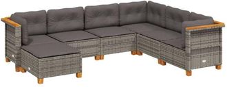 vidaXL Vidaxl - Set De Sof&aacute;s De Jard&iacute;n 7 Pzas Con Cojines Rat&aacute;n Sint&eacute;tico Gris