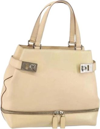 Ferragamo Pre-owned Leren Handtas - Dames - Vintage Handtas - Beige - ONE Size - Leer - Vintage