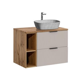 Petits Meubles Mueble lavabo imitaci&oacute;n piedra 2 compartimientos estratificado Beige