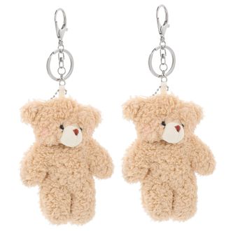 Supvox 2pcs Plush Fluffy Bear Keychain Silver Ring for Women Girls Backpack Hanging Decor and Car Keys Charm Cute Brown Bear Pendant Party Favor Accessory