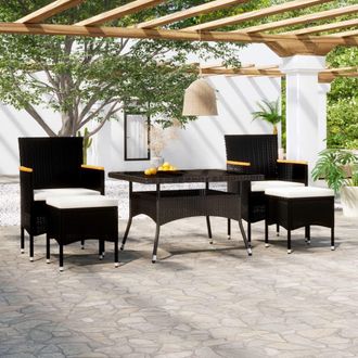 vidaXL Vidaxl - Set Comedor Jard&iacute;n 5 Pzas Rat&aacute;n Sint&eacute;tico Vidrio Templado Negro