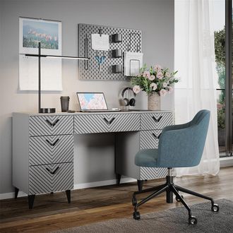 Vicco Escritorio Anett, Gris, 150 X 45 Cm Con 7 Cajones, Vicco