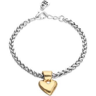UNOde50 Sterling Silver Plated Chain Bracelet With 18K Gold Heart Detail in Silver And Gold at Nordstrom, Size Medium