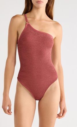 Hunza G Clara One-Shoulder One-Piece Swimsuit in Metallic Rosewood at Nordstrom