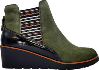 Revere Comfort Shoes Womens Galway Wedge Leather Boots In Moss Suede