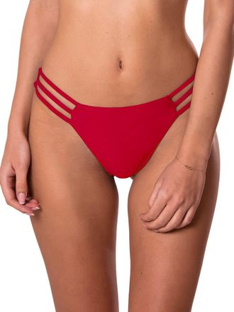 Relleciga Womens Triple Strappy Thong Bikini Bottoms, Red, Small