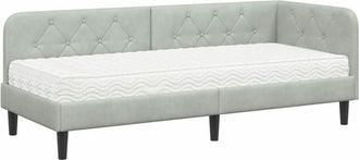 vidaXL Corner Bed Frame with Mattress Light Grey 80 x 200 cm Velvet vidaXL