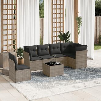 vidaXL Vidaxl - Set De Sof&aacute;s De Jard&iacute;n 7 Piezas Con Cojines Rat&aacute;n Pe Gris