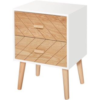 HOMCOM Homcom - Mesita De Noche Madera Con 2 Cajones Comoda R&uacute;stica Cajonera Mesilla Mueble Para Dormitorio Armario Almacenamiento 40x30x55,5 Cm