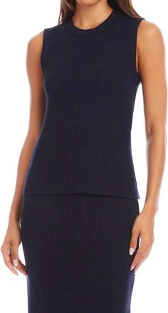 Karen Kane Rosalie Ribbed Tank In Navy