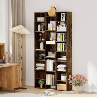 HOMCOM Tall Bookshelf with 21 Compartments & 10 Adjustable Shelves, Brown
