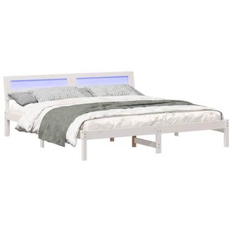 Berkfield Home Modern with LED Strip Lights with Headboard White 200 x 200 cm Wood