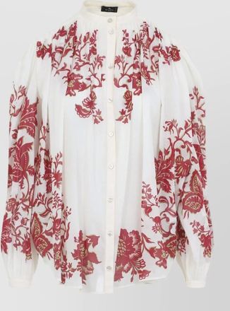 Etro pleated shirt long sleeves band collar floral