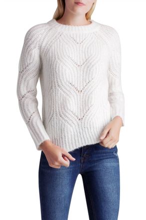 Kensie Twisted Fuzzy Yarn Long Sleeve Sweater In White