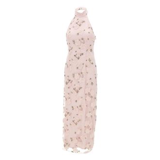 Rotate Halterneck Maxi Jurk - Dames - Feestkleedjes - Roze - L - Leer - Kleedjes
