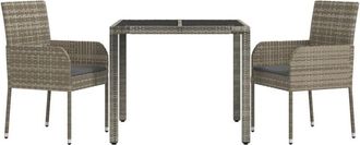 vidaXL Set Comedor De Jard&iacute;n 3 Piezas Con Cojines Rat&aacute;n Sint&eacute;tico Gris Vidaxl