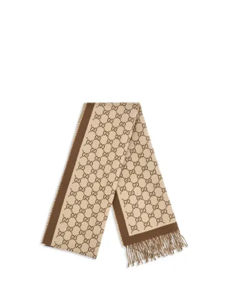 Gucci Womens Gg All-Over Wool Scarf Camel-Light Brown Merino Ovis Aries Camel/light Scarfs