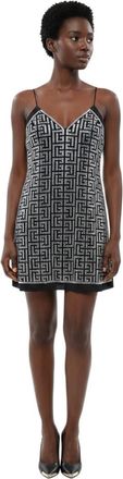 Balmain Grey Logo V Neck Mini Dress