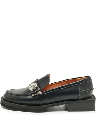 Ganni 35mm crystal-embellishment loafers - Black