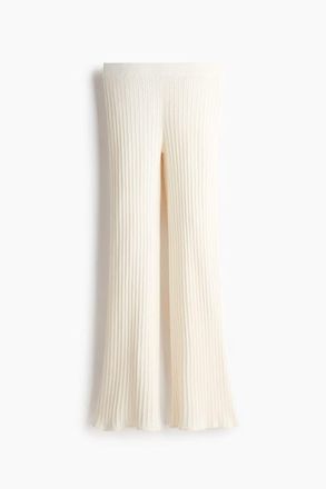 H&M Flared Cable-knit Trousers in White at Nordstrom, Size X-Small