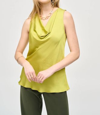 Joseph Ribkoff Cowl Neck Sleeveless Satin Tank In Wasabi Green